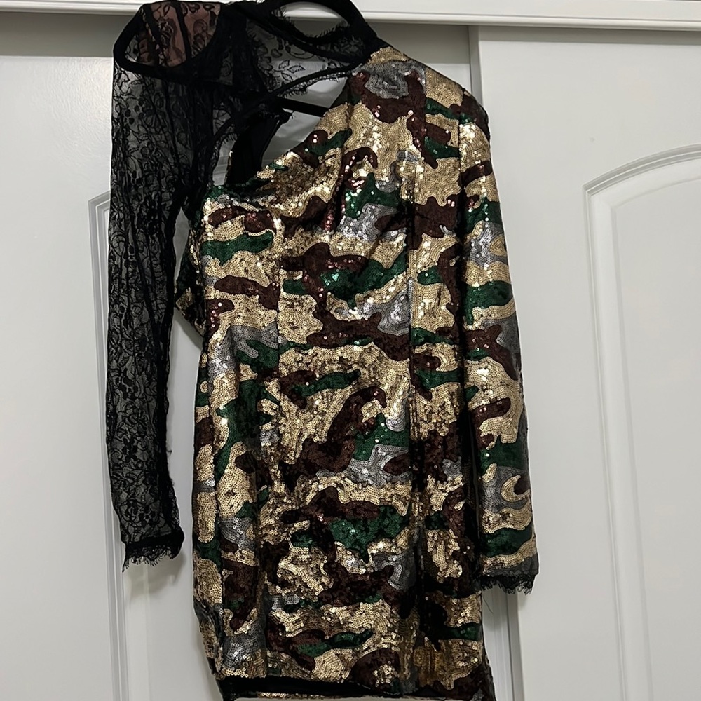 Super unique army sequin and lace dress